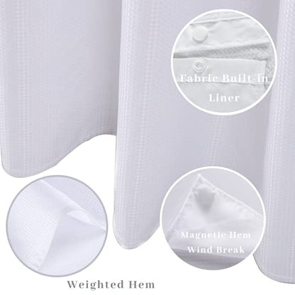 36" W x72“ L Hook Free Fabric Stall Shower Curtain with Polyester Snap-in Liner with Magnets–Hotel Style Top See Through White - color: White, size: 36"W x 72"L (Pack of 1)