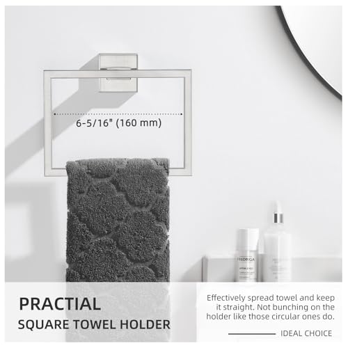 Angle Simple Bathroom Towel Holder, Square Towel Ring 7.09", Brushed Nickel | Solid SUS304 Stainless Steel, Use in Bathroom Kitchen Laundry, Secure Screws Wall Mount, Mounting Hardware Included - color: Brushed Nickel