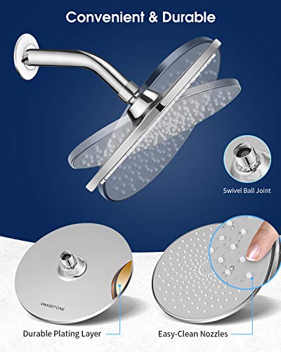 Waterfall Showerhead VMASSTONE High Pressure Showerhead - Tool Free Installation- with Large Spray Surfaces and 200 Nozzles for Delicate and Unstimulate Shower Experience (EM-001 Chrome/Light Grey) - color: Chrome/Light Grey