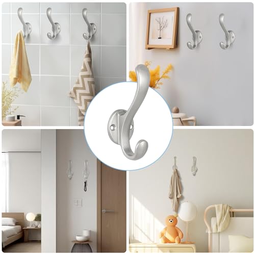 8 Pack Coat Hooks Wall Mount Heavy Duty Utility Retro Double Hooks for Hanging Coats,Hat, Towel, Key, Robe, Scarf, Bag, Cap (Silver) - color: 8 Pack-Silver
