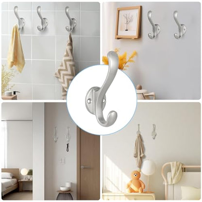 8 Pack Coat Hooks Wall Mount Heavy Duty Utility Retro Double Hooks for Hanging Coats,Hat, Towel, Key, Robe, Scarf, Bag, Cap (Silver) - color: 8 Pack-Silver