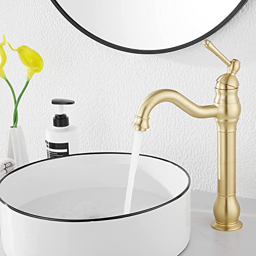 360 Swivel Single-Handle One Hole Vessel Sink Faucet with Matching Pop Up Drain - Brushed Gold Farmhouse Bathroom Vanity Faucet - color: Brushed Gold, size: Vessel