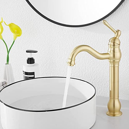 360 Swivel Single-Handle One Hole Vessel Sink Faucet with Matching Pop Up Drain - Brushed Gold Farmhouse Bathroom Vanity Faucet - color: Brushed Gold, size: Vessel