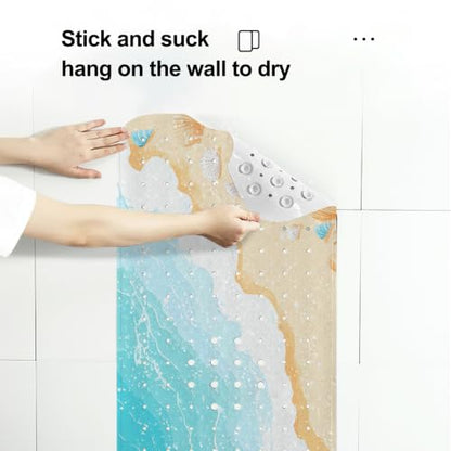 LNOND Summer Beach Bathtub Mat Non Slip, 40 X 16 Inch Tub Mat for Bathroom, Cute Sand Beach Bath Tub Shower Mat with Drain Holes and Suction Cups - color: Cute Sand Beach Bathtub Mat