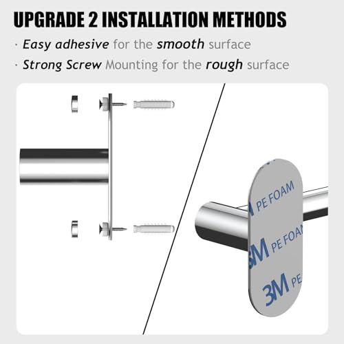 Towel Bar, Adhesive or Drill Wall Mount, Chrome, 1 Pack | Adjustable 14.4 to 25.2 Inch, 304 Stainless Steel Hand Towel Holder, Round Base Towel Racks for Bathroom, Kitchen Use - color: Standard Length–chrome