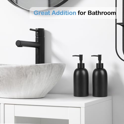 Natheeph Soap Dispenser Fill Dish Soap Hand Soap for Bathroom (2PC Black) | 14OZ, Great for Bathroom/Kitchen Sink, Ceramic Soap Pump Dispenser, Refillable Shampoo, Detergent, Lotion, Shower Gel - color: 2pc Black
