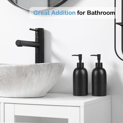 Natheeph Soap Dispenser Fill Dish Soap Hand Soap for Bathroom (2PC Black) | 14OZ, Great for Bathroom/Kitchen Sink, Ceramic Soap Pump Dispenser, Refillable Shampoo, Detergent, Lotion, Shower Gel - color: 2pc Black