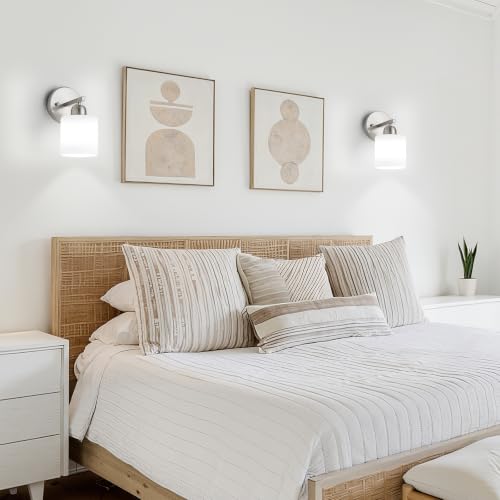 Brushed Nickel Bathroom Light, Anti-Rust Finish 2PCS Light Bathroom Vanity Light Brushed Nickel, Milky White Frosted Glass Shades, E26 Socket - color: Nickel & Milky White Glass, size: 1-light(2pack)