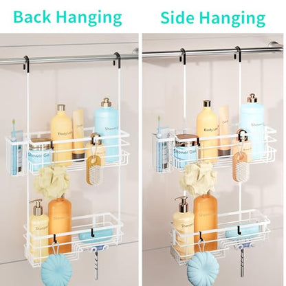 HapiRm Hanging Shower Caddy Organizer - No Drilling Shower Shelves with Hooks and Toothbrush Holder, Rustproof 304 Stainless Steel Bathroom Organizer - White - color: White