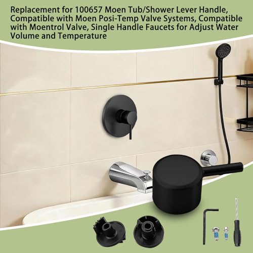 Replacement for 100657 Moen Tub/Shower Lever Handle, Compatible with Moen PosiTemp Valve Systems and Trol Valve, Single Handle Faucets for Adjust Water Volume and Temperature, Matte Black