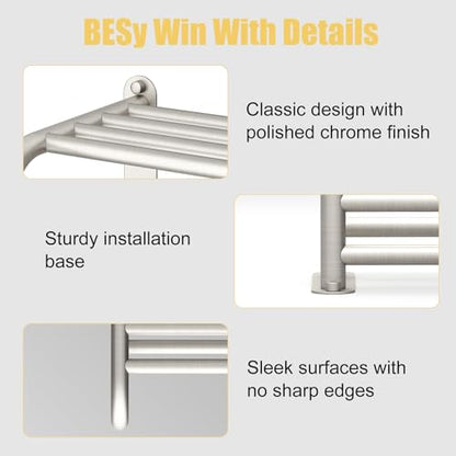 Adjustable Bathroom Towel Rack with Shelf, Towel Bar, Nickel | 15-25 Inch Lavatory Double Towel Bar, Hotel Style Rod with 4 Hooks, Multifunction Towel Holder Wall Mount, Stainless Steel - color: Nickel