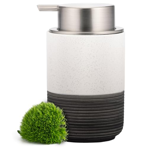 EMPO Ceramic Embossed Press Foam Hand Soap Dispenser - 300ml Large Capacity Facial Cleansing Bottle and Liquid Soap Dispenser for Kitchen Bathroom with Mousse Lotion Pump (White) - color: White