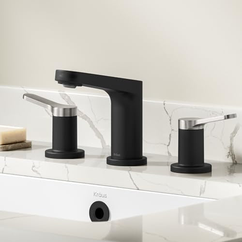 KRAUS Indy Widespread Bathroom Faucet in Spot-Free Brushed Nickel/Matte Black with 2 Handles, Pop Up Drain and Supply Lines, FUS-14103SFBNMB - color: Spot Free Brushed Nickel/Matte Black, style: Widespread