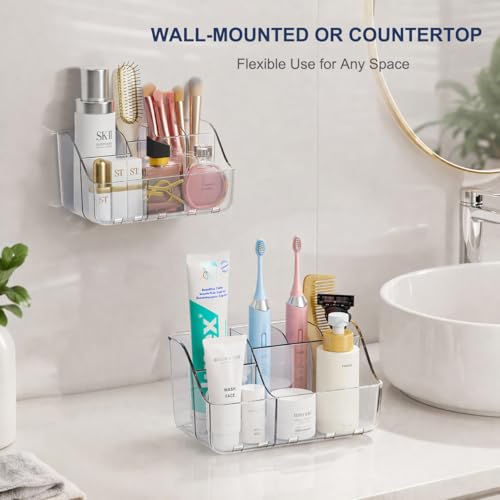 Sotfamily Clear Kids Toothbrush Holders for Bathrooms, 2-Pack(No-Drill) | Space-Saving Wall-Mounted Tooth Brush & Toothpaste Holder for Bathroom Countertop or Wall, Bathroom Organizers and Storage - size: 2 Packs