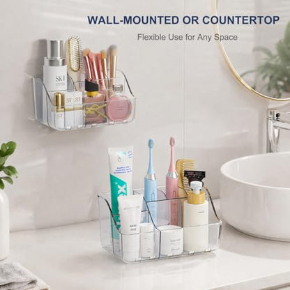 Sotfamily Clear Kids Toothbrush Holders for Bathrooms, 2-Pack(No-Drill) | Space-Saving Wall-Mounted Tooth Brush & Toothpaste Holder for Bathroom Countertop or Wall, Bathroom Organizers and Storage - size: 2 Packs