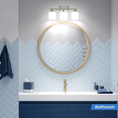 Bathroom Light Fixtures, Bathroom Lighting Fixtures Over Mirror, Classic Vanity Lights, Modern Vanity Light with Textured Frosted Opal White Glass Shades, Brushed Nickel, 3-Light - color: ‎Brushed Nickel, size: 3-Light