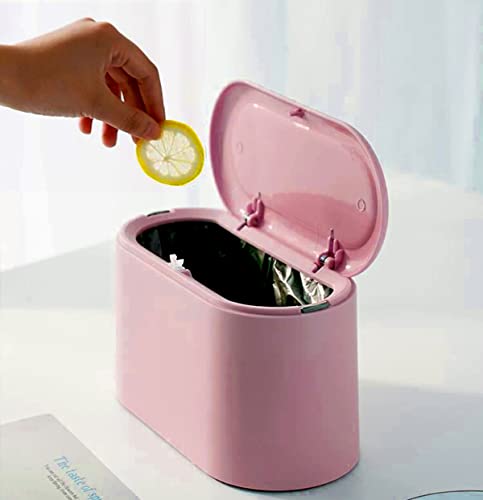 LTWQLing Mini Trash Can with Lid - Removable Small Garbage Can, Tiny Plastic Trash Bin, Pop Up Countertop Wastebasket, Counter Garbage Lint Bin for Bathroom,Office,Kitchen,Desk,Coffee Table(Pink) - color: Pink