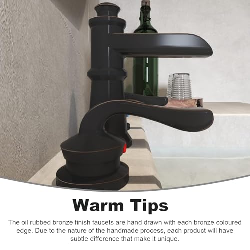 BWE Oil Rubbed Bronze Widespread Waterfall Bathroom Faucet, 3-Hole, Brass | Waterfall Spout, Dual Handle, 3-Hole 8-16 Inch Adjustable Widespread, Ceramic Cartridge, Pop-Up Drain Included, DIY Install - color: Oil Rubbed Bronze