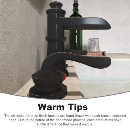 BWE Oil Rubbed Bronze Widespread Waterfall Bathroom Faucet, 3-Hole, Brass | Waterfall Spout, Dual Handle, 3-Hole 8-16 Inch Adjustable Widespread, Ceramic Cartridge, Pop-Up Drain Included, DIY Install - color: Oil Rubbed Bronze