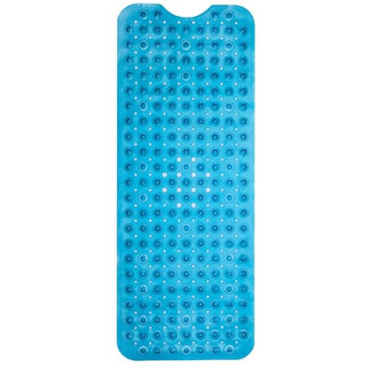 ENKOSI Non-Slip Bath & Shower Mat 40x16 Extra Long, Suction & Drain Holes | Clear Blue look; Durable PVC; 40x16 in, Clear Blue - color: Clear Blue