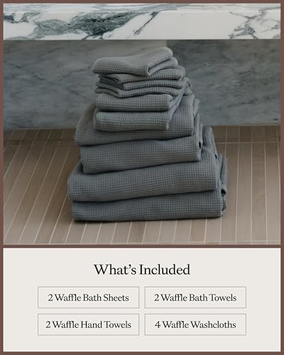 Cozy Earth Complete Waffle Bath Bundle, 60% Cotton 40% Viscose from Bamboo | Quick Dry and Ultra-Soft Waffle Weave Bath Towels, 4 Washcloths, 2 Hand Towels, 2 Bath Towels, 2 Bath Sheets, Charcoal - color: Charcoal