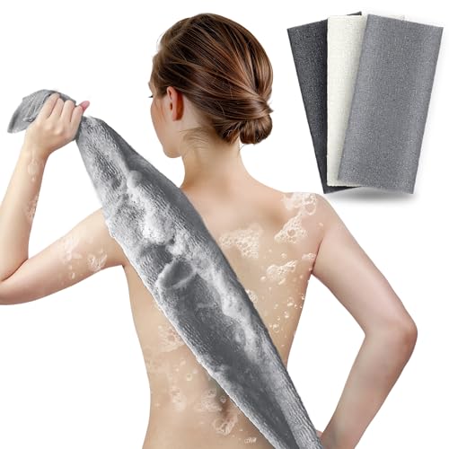 ARCH&M Exfoliating Washcloth, 3 Pack, Gray Black Off-White | Japanese Body Scrubber, Long Nylon Towel for Back, Korean Exfoliation, Daily Use, For Glowing Skin - style: Gray Black Off-White