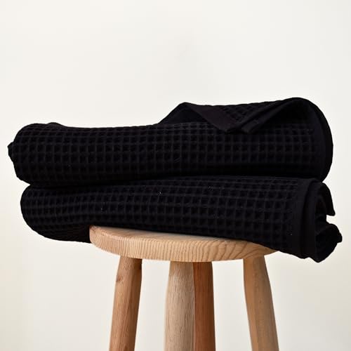 Püskül Waffle Bath Towels for Bathroom, Premium 100% Turkish Organic Cotton, 32x63 Inches, Pack of 2 (Black) - color: Black, size: Bath Towels - Pack of 2