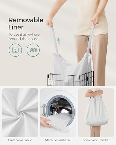 SONGMICS Laundry Hamper, 11 Gal. (50L) Laundry Basket, Collapsible Clothes Hamper, Removable and Washable Liner, Metal Wire Frame, for Bedroom Bathroom, Cream White ULCB150W01 - color: Cream White, size: 50 L