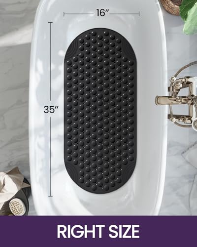 DEXI Bathtub Mat Non Slip 16x35, Shower Floor Mats for Bathroom Bath Tub | Black, Washable Oval Bathmat, Suction Cups and Drain Holes to Keep Tubs Clean - color: All Black