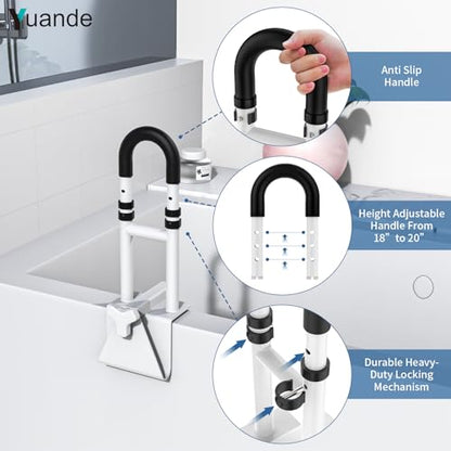Bathtub Grab Bar,YuanDe 20x6 Inch Adjustable Bathtub Safety Rail | 18"-20" Height & Width Adjustment, Heavy-Duty Tub Handle for Elderly Seniors, Disabled & Injury Recovery - size: Adjustable