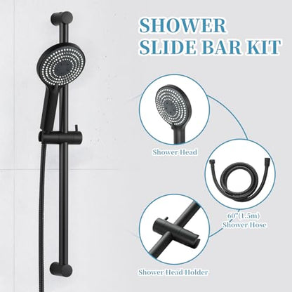 OFFO 6-Spray High Pressure Handheld Shower Head Combo with Adjustable 27 in Slide Bar and 60 in Stainless Steel Hose, Matte Black - color: Matte Black, style: 27" Slide Bar & 60" Hose