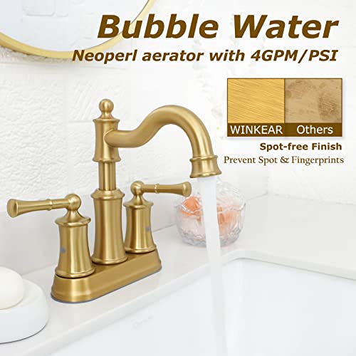 Roman Bathroom Sink Faucet Deck Mount or Wall Mount Installation Pop-up Drain Assembly with Overflow Deck Plate and Water Supply Lines Included (2 Hole Deck Mount, Brushed Gold) - color: Brushed Gold, style: 2 Hole Deck Mount