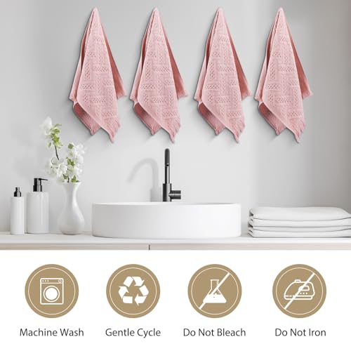 Boho Bathroom Decor Hand Towel 4 Pack 100% Turkish Cotton 14 x 30 Inch Boho Kitchen Hand Towel Guest Tea Gift (Pink) - color: Pink