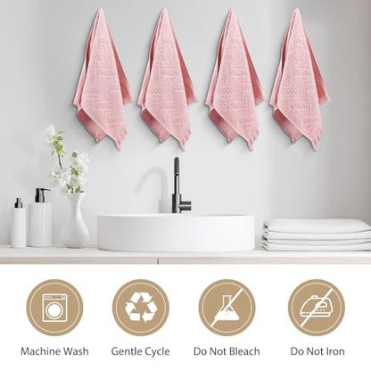 Boho Bathroom Decor Hand Towel 4 Pack 100% Turkish Cotton 14 x 30 Inch Boho Kitchen Hand Towel Guest Tea Gift (Pink) - color: Pink