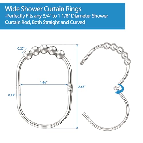 MENGJINGO 12PCS Wide Shower Curtain Hooks Rings, Rust Proof Stainless Steel | Heavy Duty Shower Hooks Rings for Bathroom Shower Rods Curtains Liners, Easy Glide Rollers, Set of 12, Bright Chrome - color: Bright Chrome