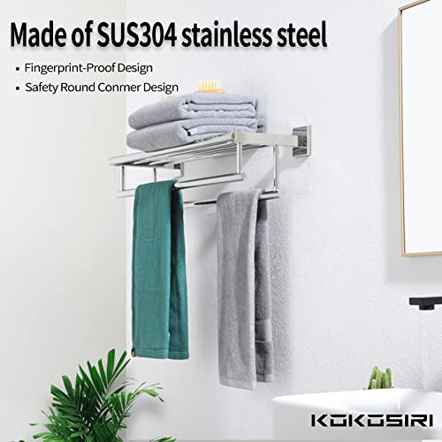 KOKOSIRI Bathroom Towel Rack Towel Holder 20 Inch Towel Shelf with Double Towel Bars Wall Mounted SUS 304 Stainless Steel, Polished Chrome, B6005CH-L20 - color: Polished Chrome, size: 20 Inch