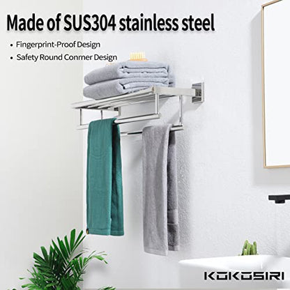 KOKOSIRI Bathroom Towel Rack Towel Holder 20 Inch Towel Shelf with Double Towel Bars Wall Mounted SUS 304 Stainless Steel, Polished Chrome, B6005CH-L20 - color: Polished Chrome, size: 20 Inch