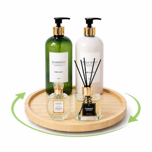 Bamboo Bathroom Organizer Tray for Vanity, Countertop and Sink | Rotating bamboo tray organizes perfume, cosmetics and toiletries on vanities, bathroom counters, sinks or coffee tables.