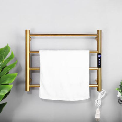 Heated Towel Rack Gold, 4 Bars Towel Warmer Rack for Bathroom Wall Mounted, Timer & Temperature Control Electric Towel Rack (4 Bars Brushed Gold, Plug-in) - color: 4 Bars Brushed Gold, size: Plug-in