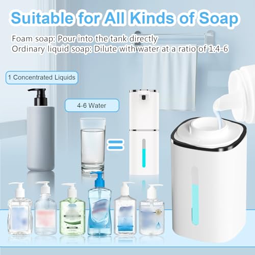 OHIFAST Automatic Foaming Soap Dispenser Touchless, USB Rechargeable Smart Hand Soap Dispenser, 9-Level Adjustable, Physical Button Operation, 13.5oz/400mL Wall Mounted for Bathroom Kitchen Dish Soap - style: LV9-Foam