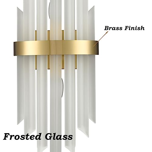 HOLKIRT Modern Gold Wall Sconce, Frosted Glass Vanity Light Set of 2 | Wall Mounted Light Fixture with Frosted Glass Rods, E12 Base, For Living Room Bedside Hallway Stairway Kitchen