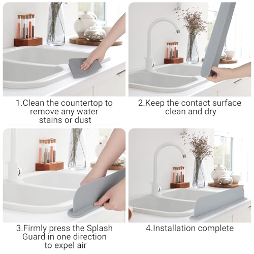19.3 inch Kitchen Sink Splash Guard, Silicone Sink Baffle Splash Guard, Backsplash Protector for Kitchen Countertop & Bathroom Bathtub with Non-Slip Strong Suction, Gray - color: Gray