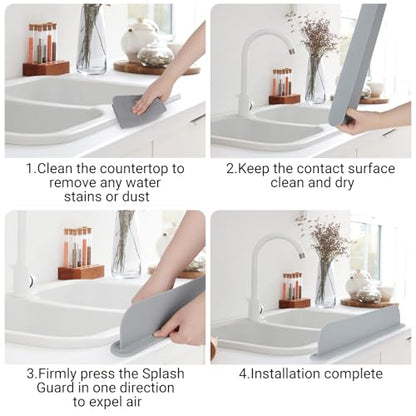 19.3 inch Kitchen Sink Splash Guard, Silicone Sink Baffle Splash Guard, Backsplash Protector for Kitchen Countertop & Bathroom Bathtub with Non-Slip Strong Suction, Gray - color: Gray