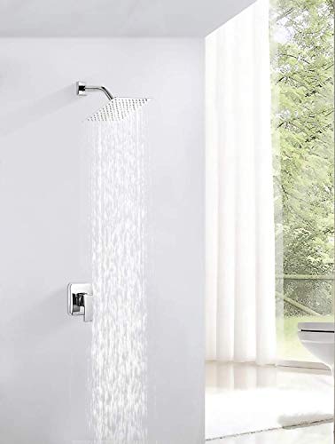Square 6 Inch Stainless Steel Shower Head High Pressure Rainall Shower Head Chrome Ultra Thin Design-Best Pressure Boosting with Silicone Nozzle Easy to Install - color: Chrome, size: Square