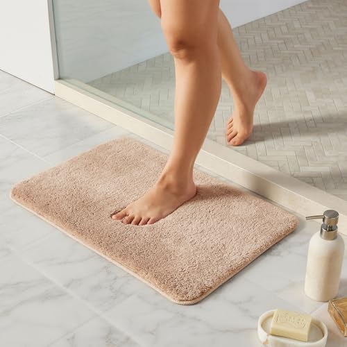 TYUU Beige Bathroom Rugs, Ultra Soft Bath Rugs Non Slip Washable, Super Absorbent Quick Dry Small Bath Mat with Rubber Backing for Bathroom Floor, Shower, or Sink, Beige 16" x 24" - color: Beige, size: 16" x 24"