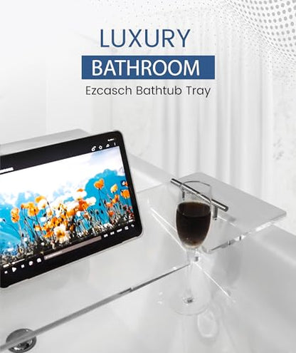 Acrylic Bathtub Tray Bathtub Tray Caddy Bath Tray Table for Tub Luxury Spa with Book and Wine Glass Holder Bathroom Accessories for Decorative Bathtubs, Transparent 31.5inch