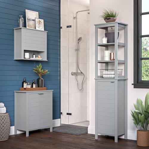 RiverRidge Madison Two-Door Over The Toilet Storage Cabinet Gray Wall Mounted Medicine Cabinet with Adjustable Shelves, Modern Flat Handles & Horizontal Grooved Aesthetic