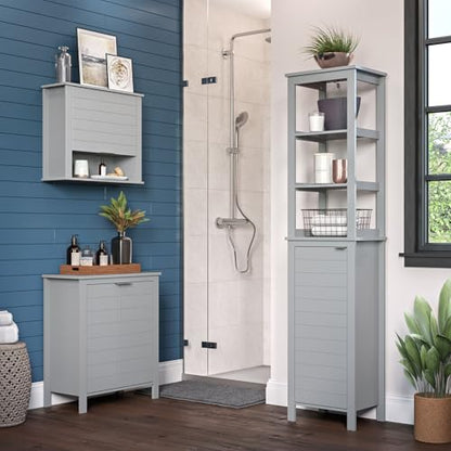 RiverRidge Madison Two-Door Over The Toilet Storage Cabinet Gray Wall Mounted Medicine Cabinet with Adjustable Shelves, Modern Flat Handles & Horizontal Grooved Aesthetic