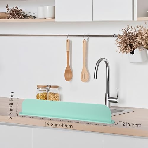 19.3 inch Kitchen Sink Splash Guard, Silicone Sink Baffle Splash Guard, Backsplash Protector for Kitchen Countertop & Bathroom Bathtub with Non-Slip Strong Suction, Mint Green - color: Mint Green