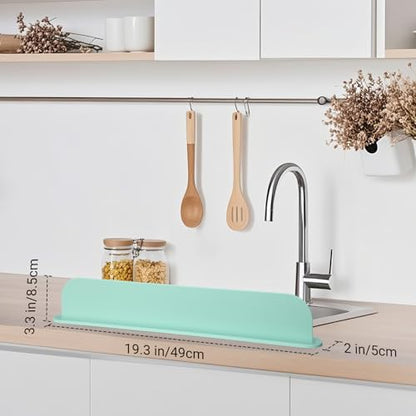 19.3 inch Kitchen Sink Splash Guard, Silicone Sink Baffle Splash Guard, Backsplash Protector for Kitchen Countertop & Bathroom Bathtub with Non-Slip Strong Suction, Mint Green - color: Mint Green
